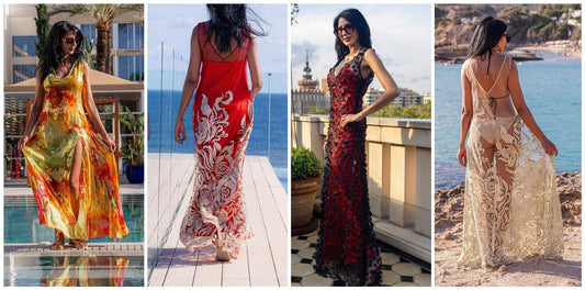Four different dresses from the Sand to Soiree Collection of Preema Aura