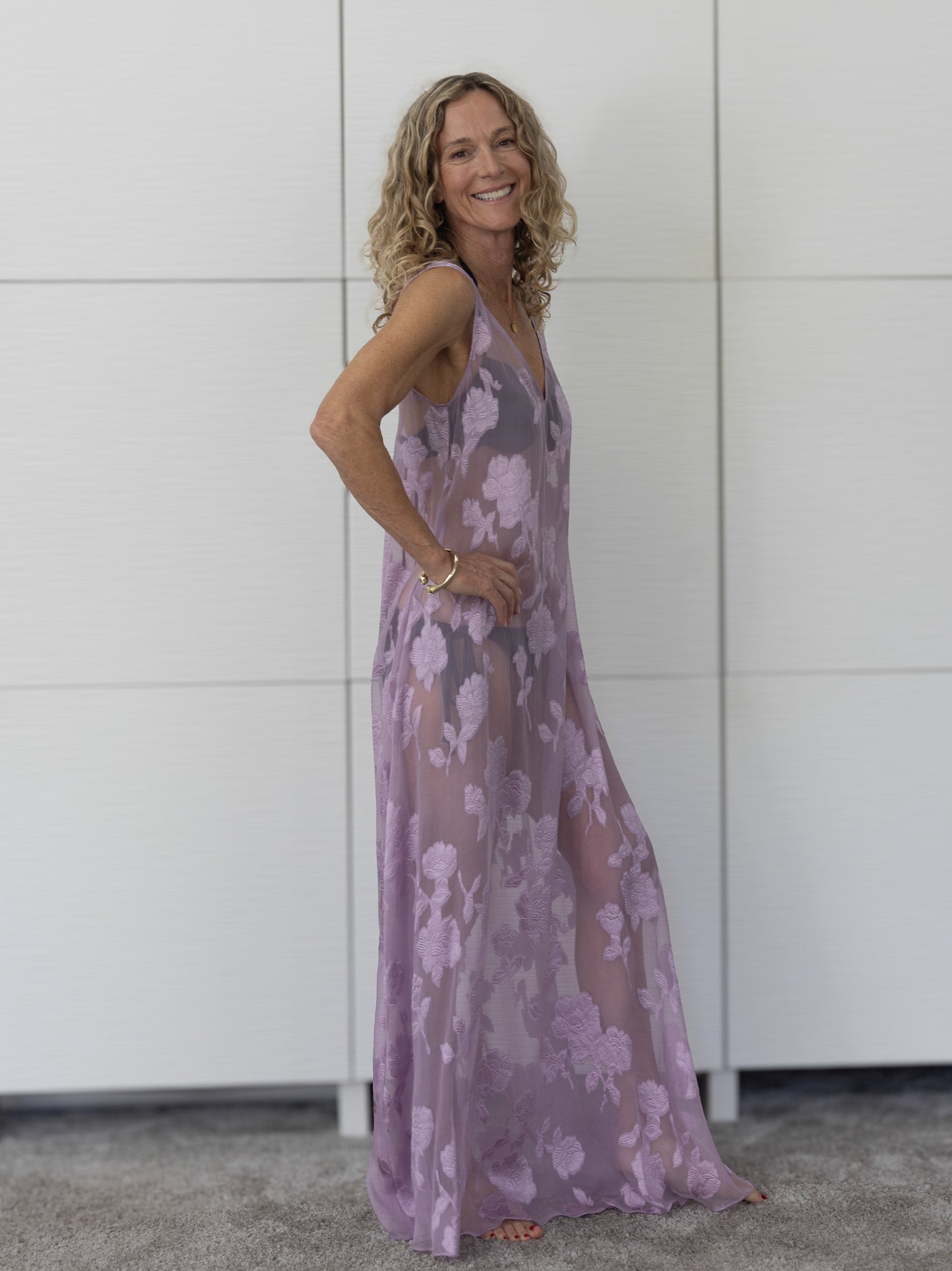 Soul Dusk by Preema Aura – lilac sheer floral maxi dress from the limited-edition Soul Series, designed to evoke confidence and femininity.