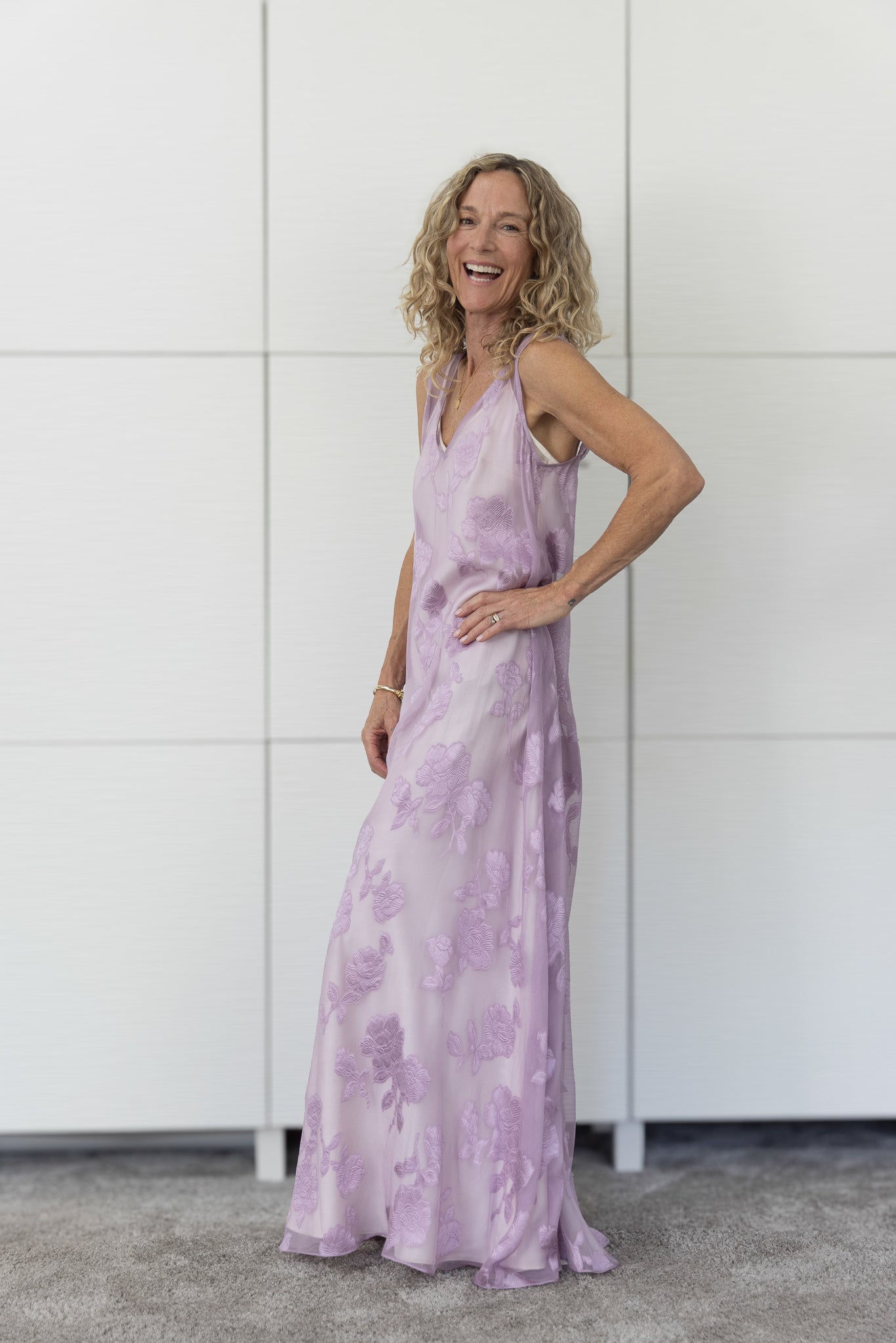 Soul Dusk by Preema Aura – soft lilac embroidered dress layered over a cream satin slip, showing its versatile transformation from beach to evening.
