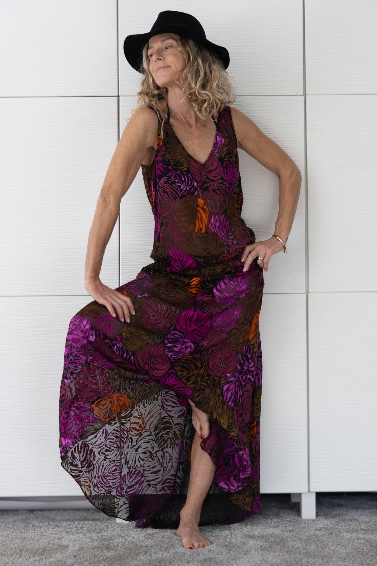 Soul Flame by Preema Aura – limited-edition Soul Series dress featuring abstract florals in fiery magenta and amber tones, designed to embody individuality and confidence.