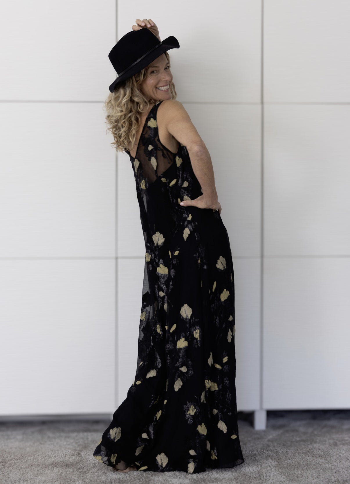 Preema Aura Soul Eclipse sheer black silk maxi dress with black slip, reflecting sophisticated movement and timeless glamour.