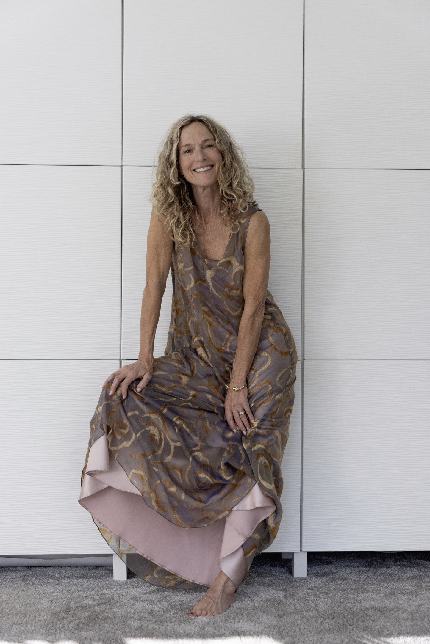 Preema Aura Soul Ember sheer silk maxi dress with blush slip, revealing soft contrast tones and fluid elegance from the Soul Series.