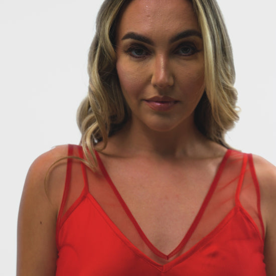 Enchanted Ember dress by Preema Aura - a flowing red dress with glitter detailing